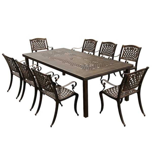 Oakland Living Bronze 9-Piece Aluminum Rectangular Mesh Outdoor Dining Set with 8-Chairs