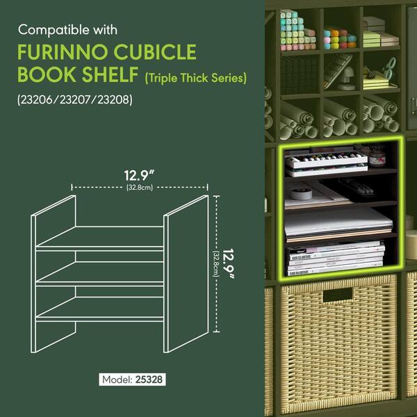 Furinno CUBICLE 12.9 in. Tall Dark Oak Wood 3-Shelf Bookcase