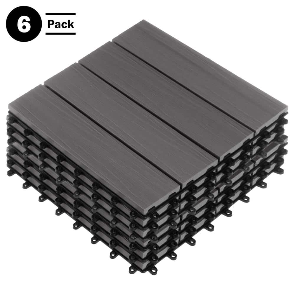 Pure Garden 1 ft. W x 1 ft. L 6 Patio Tiles Woodgrain Wood/Polypropylene Interlocking Deck Tile Flooring in Gray