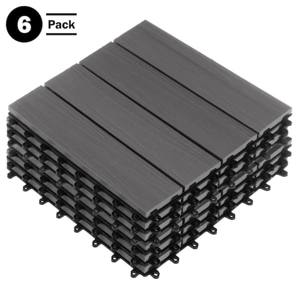 1 ft. W x 1 ft. L 6 Patio Tiles Woodgrain Wood/Polypropylene Interlocking Deck Tile Flooring in Gray