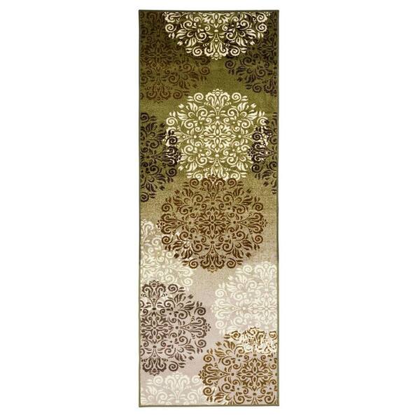 HomeRoots 8 ft. Greens and Browns Floral Power Loom Non Skid Runner Rug