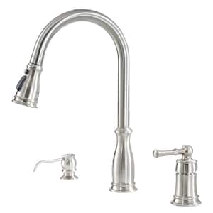 3-Spray Patterns Single Handle 1.8 GPM Pull Down Sprayer Kitchen Faucet with Soap Dispenser in Brushed Nickel