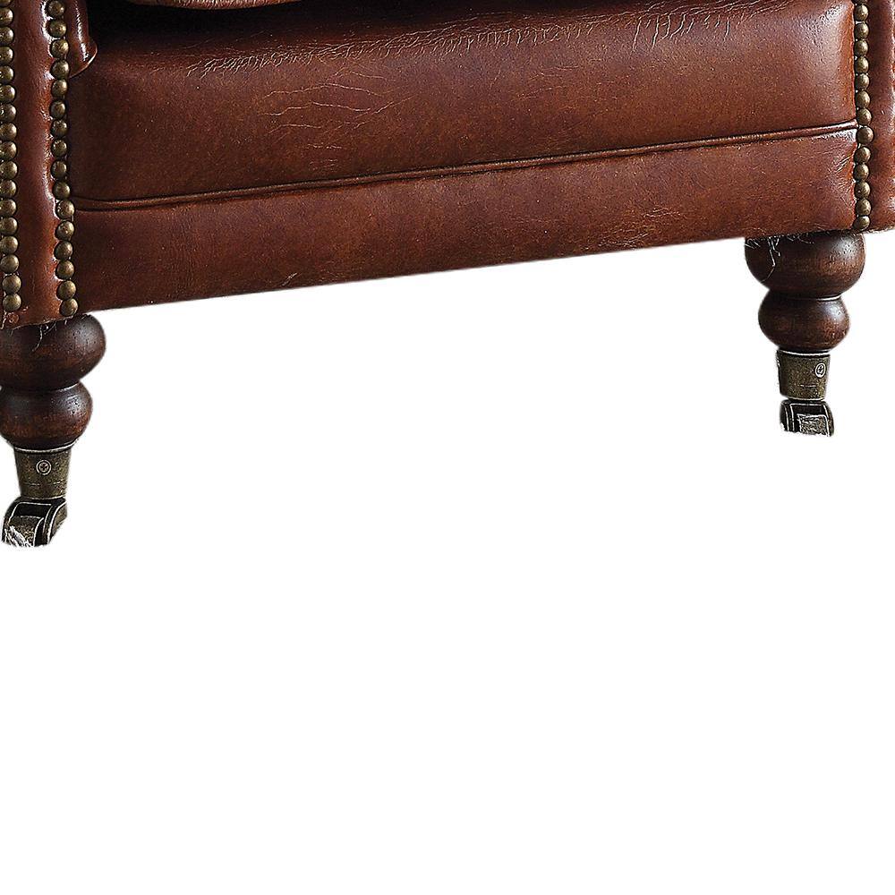 Leeds Vintage Dark Brown Leather Chaise with Wooden Legs