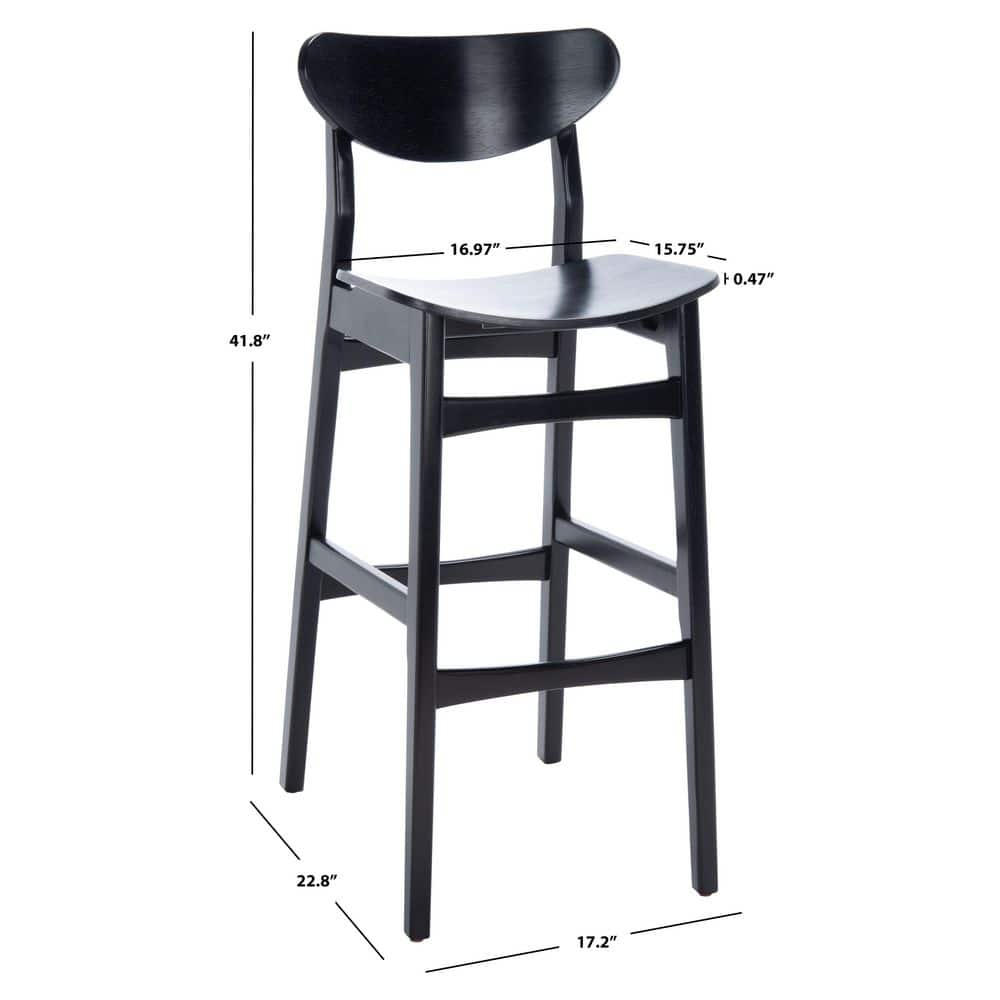 Mid-Century Sleek Black Wood Bar Stool, Set of 2