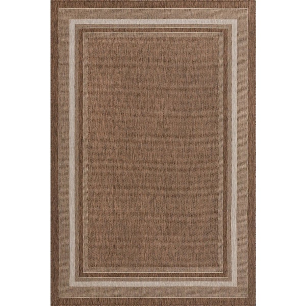 Unique Loom Outdoor Soft Border Brown 6' 0 x 9' 0 Area Rug