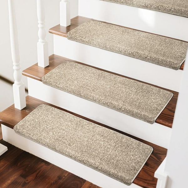 PURE ERA Cream Gray 9.5 in. x 30 in. x 1.2 in. Bullnose Indoor Non-slip Carpet Stair Tread Cover Tape Free Non Slip (Set of 7)