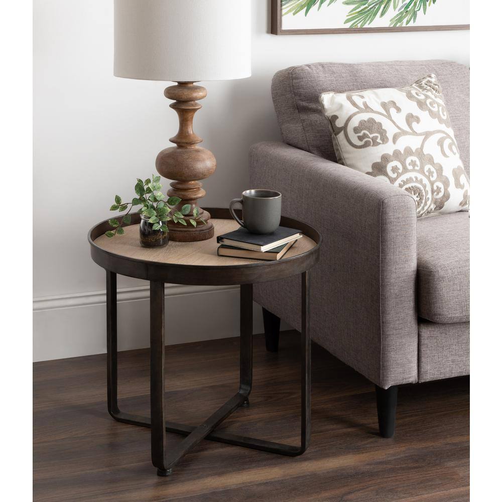 Zabel 24" Round Natural Wood and Metal End Table