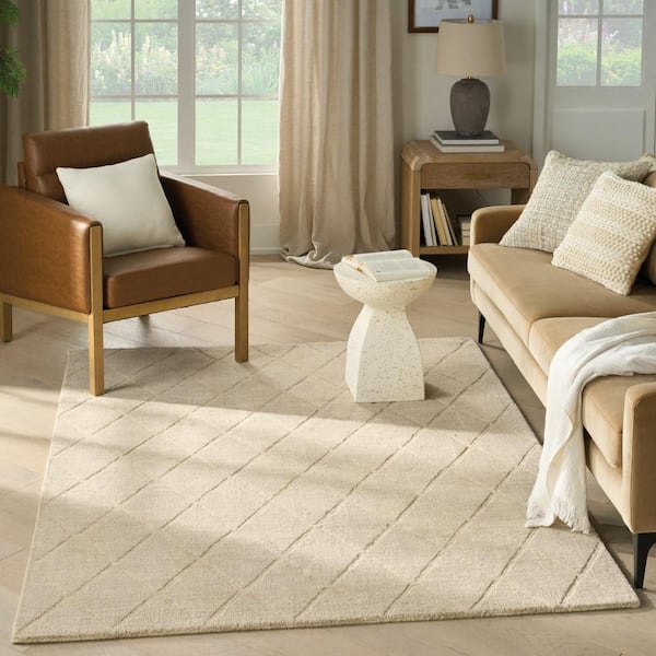 Wool Haven Beige 5 ft. x 7 ft. Diamond Contemporary Area Rug