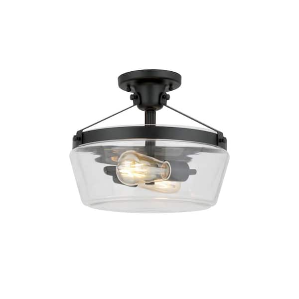 Luminosa Display 13 in. W 2-Light Matte Black Semi- Flush Mount Clear Glass