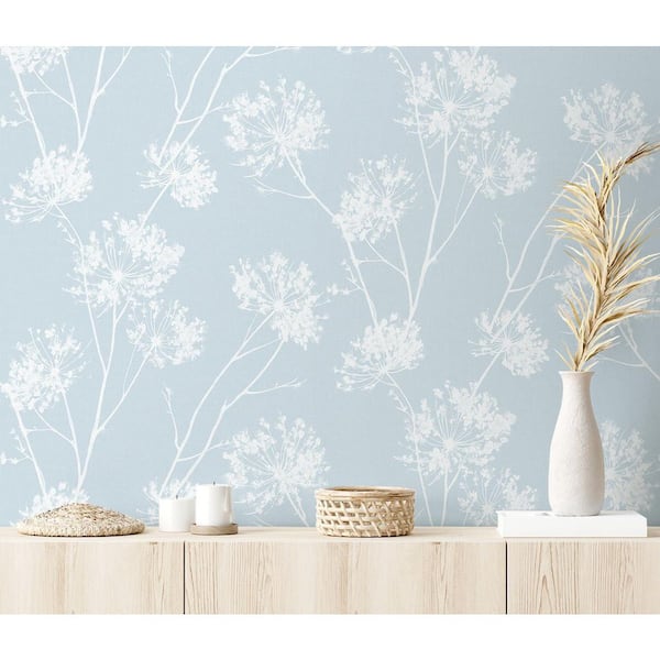 One O'Clock Light Blue Floral Vinyl Peel and Stick Wallpaper Roll (Covers 30.75 sq. ft.)