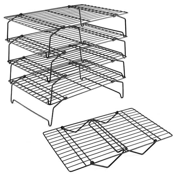 5-Tier 15 in. x 10 in. Black Nonstick Cooling Rack, Stainless Steel Stackable Collapsible Baking Rack