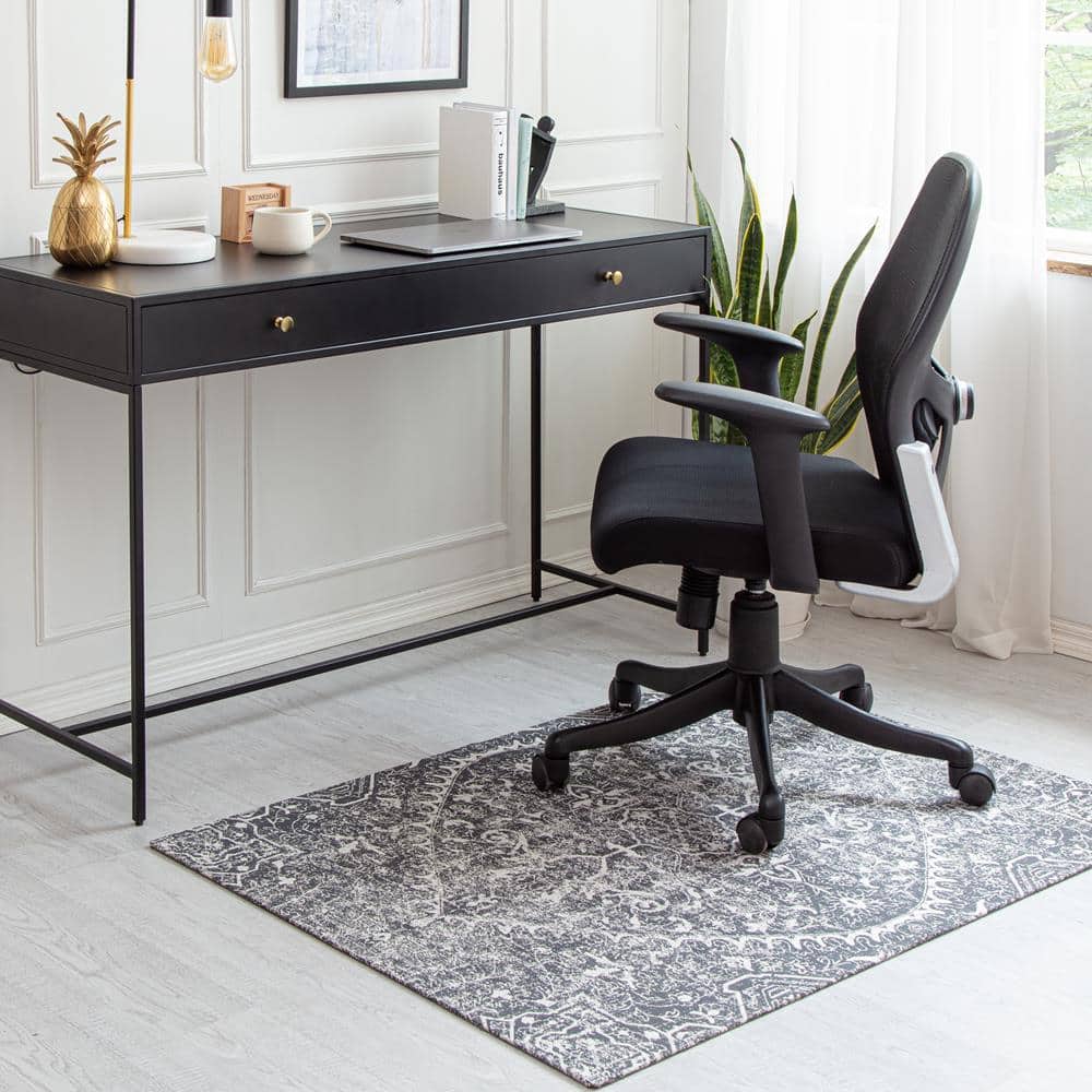 La Cienega Black and White Rectangular Office Chair Mat