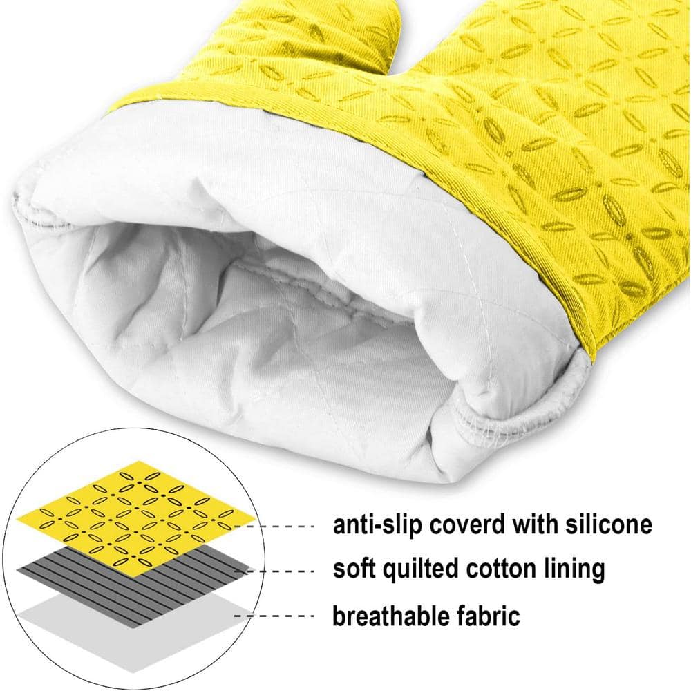 Yellow Silicone and Cotton 6-Piece Oven Mitt and Pot Holder Set