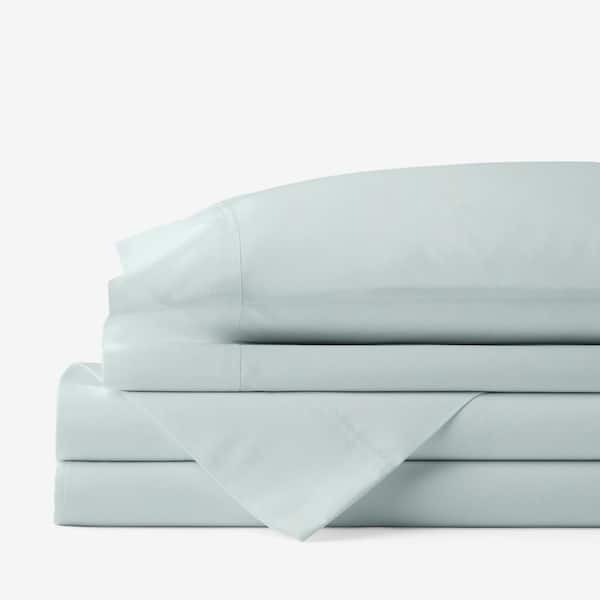 The Company Store Company Cotton 4-Piece Sea Mist Solid 300-Thread Count Cotton Percale Queen Sheet Set