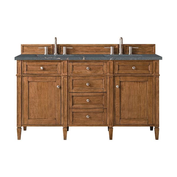 James Martin Vanities Brittany 60.0 in. W x 23.5 in. D x 34.0 in. H Bathroom Vanity in Saddle Brown with Parisien Bleu Silestone Quartz Top