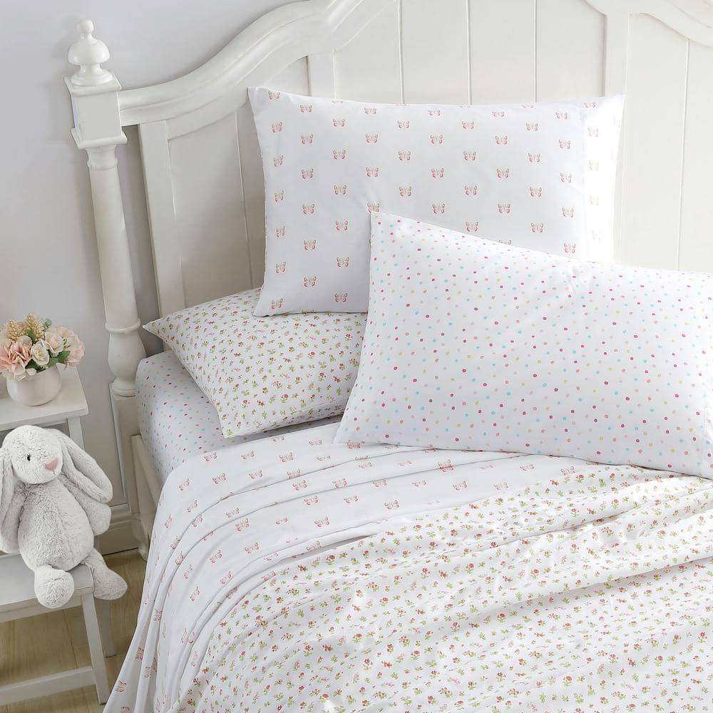 Pink Butterfly Print Twin XL Microfiber Kids Sheet Set