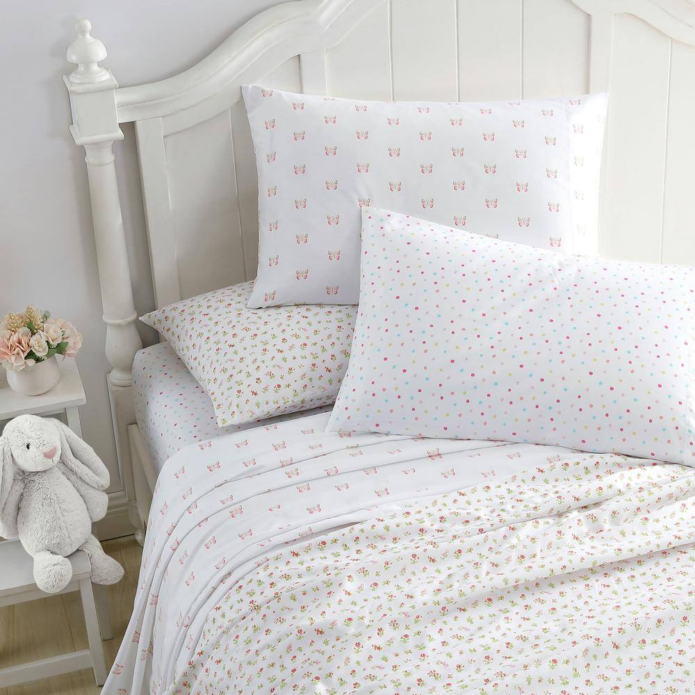 Pink Butterfly Print Kids Full Microfiber Sheet Set