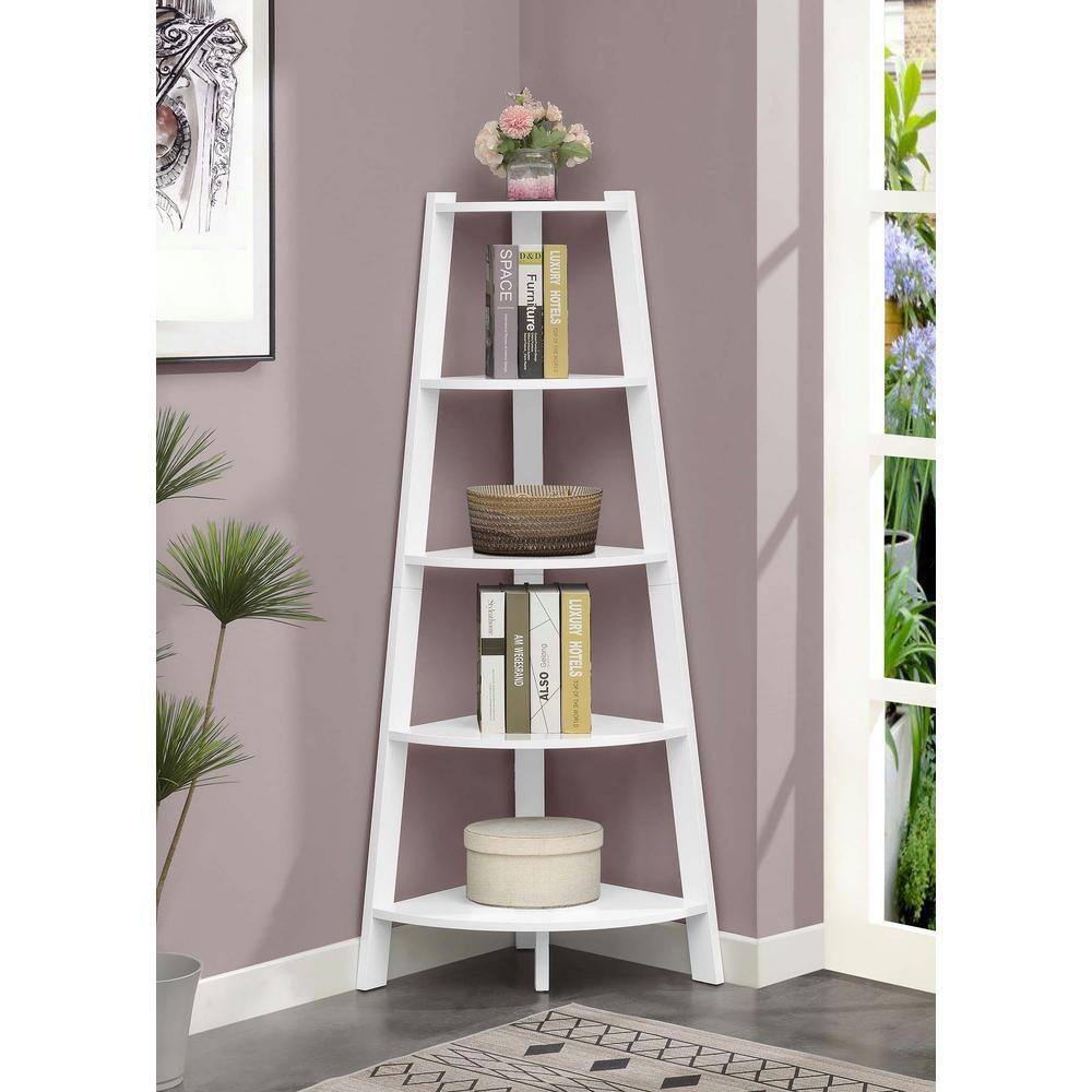 White 5-Tier Corner Bookcase with Wide Shelves