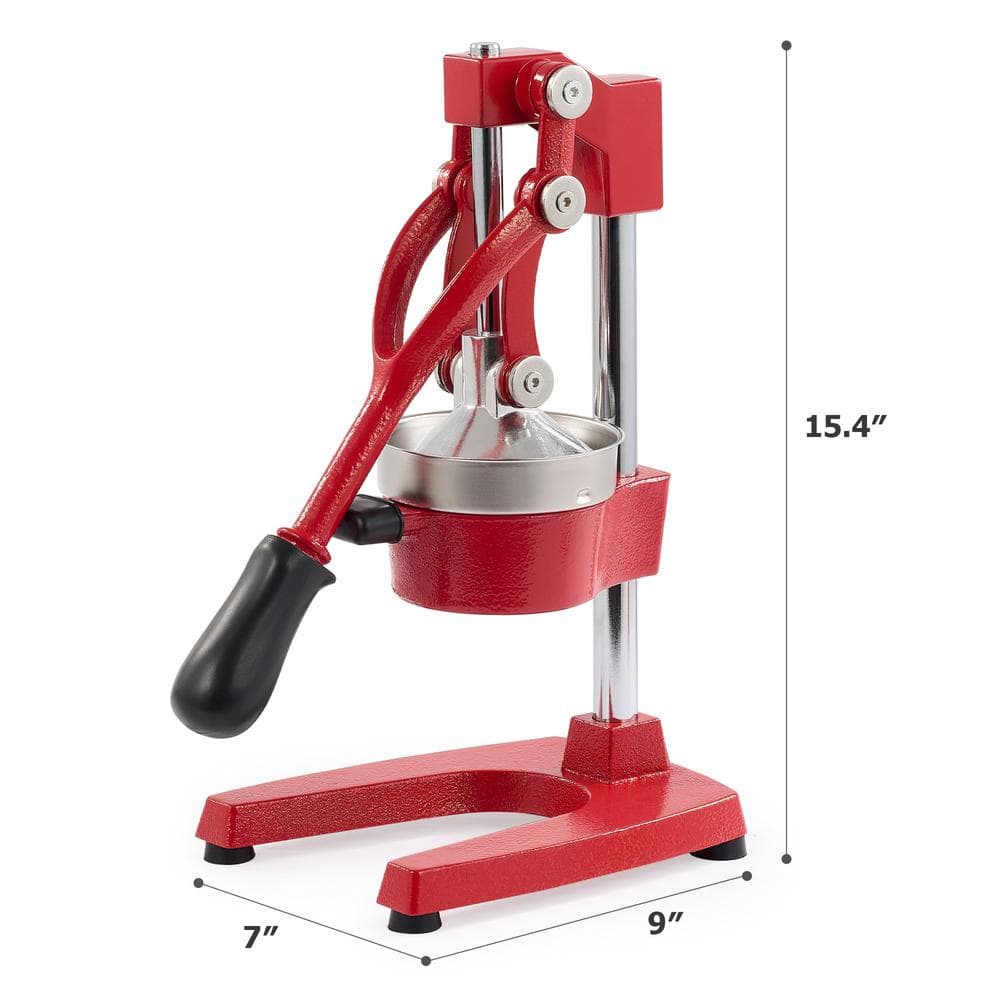 Red Cast Iron Hand Press Citrus Juicer with Stainless Steel Strainer