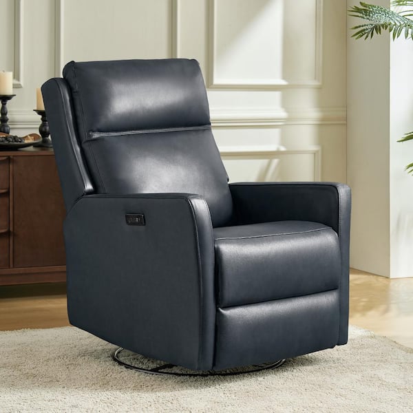 Nina Navy 29.5 in. W Genuine Leather Swivel Rocker Power Recliner