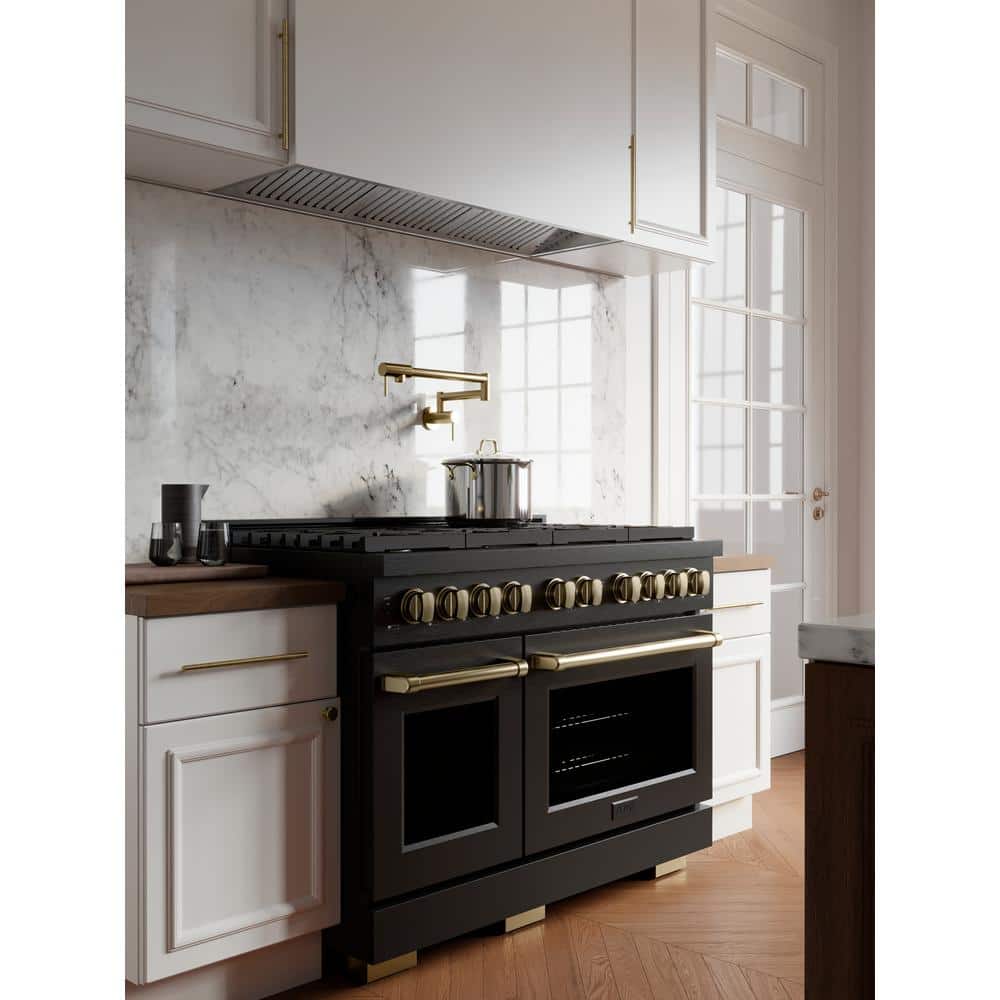 48" Black and Bronze Dual-Fuel Convection Range with Griddle