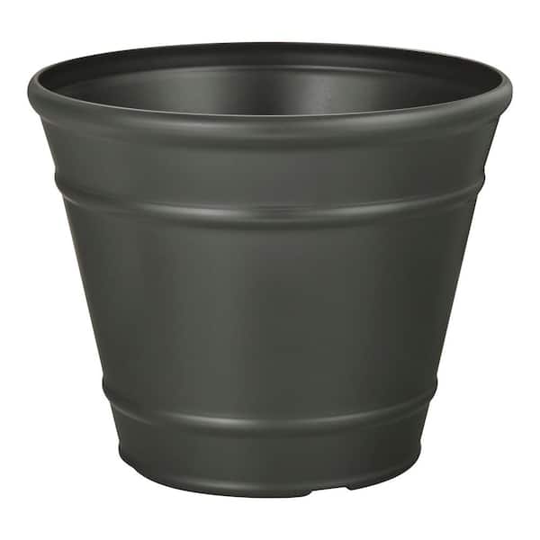 Jane Medium Black Plastic Round Planter with Drainage Plug (11.85 in. L x 11.85 in. W x 9.49 in. H)