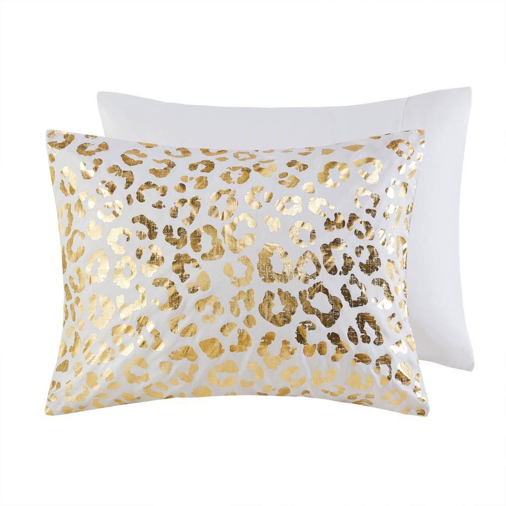 Ivory and Gold Microfiber Leopard Print Comforter Set