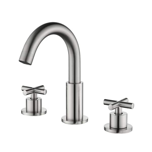 Tomfaucet 8 in. Widespread Deck Mount 2-Handle Bathroom Faucet in Brushed Nickel