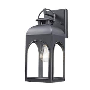 Presence 1-Light Small Black Outdoor Wall Light Fixture with Clear Glass