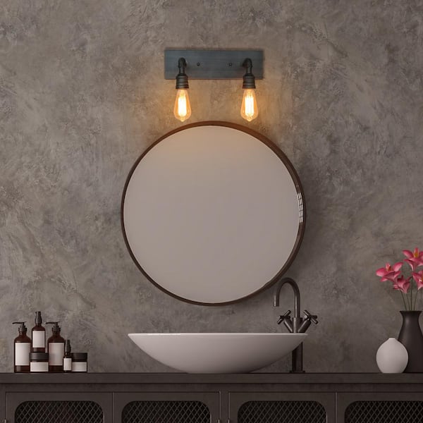 LNC Modern Farmhouse Vanity Light 2-Light Brushed Gray Industrial Vanity Light Bathroom Lighting Water Pipe Wall Sconce