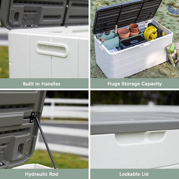 110 Gal. Large White Resin Deck Box with Lockable Lid Z0DCJQZ5RF