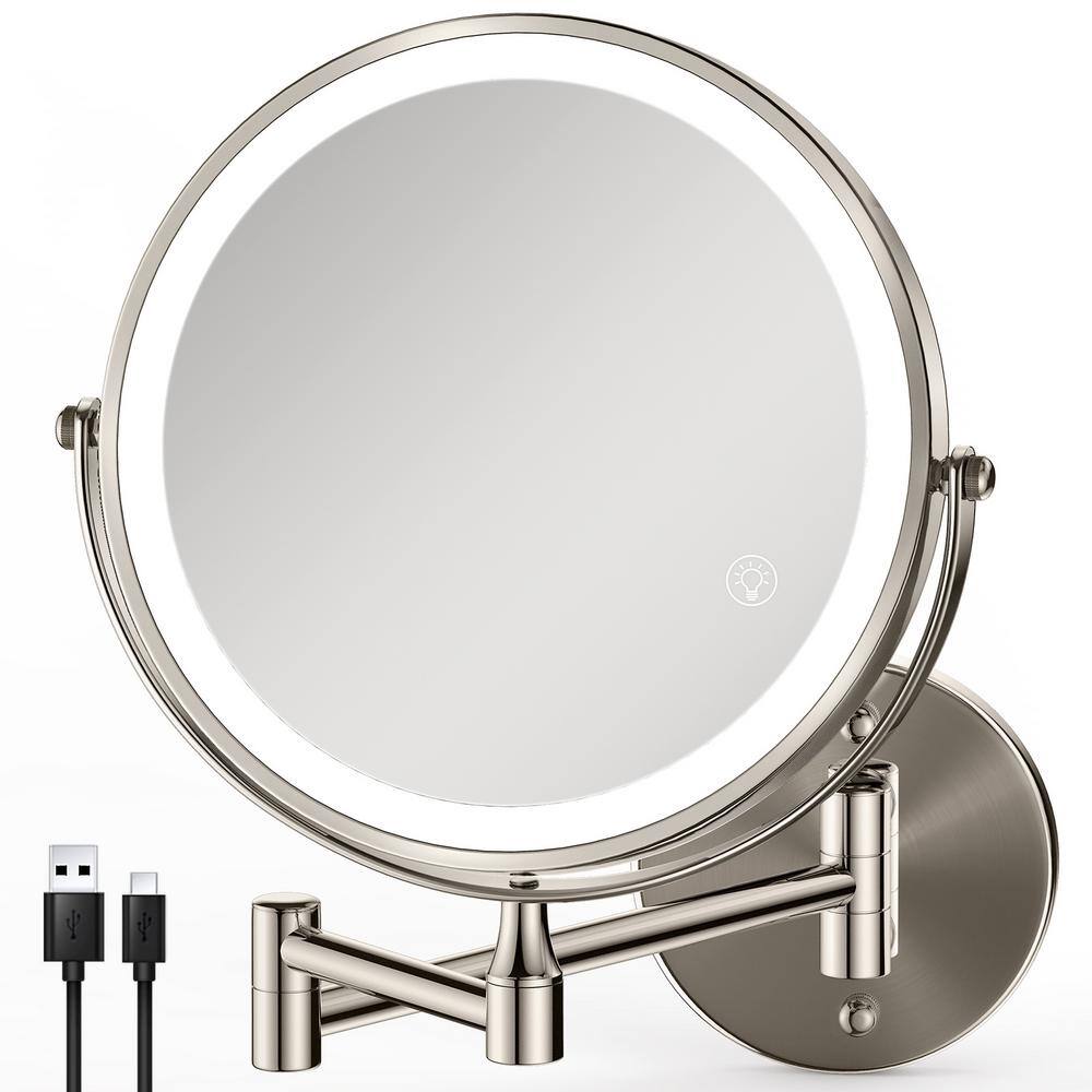 8.5 in. W x 8.5 in. H LED Wall Mount Bathroom Makeup Mirror with 3 Colors Adjustable,1X/10X Magnification-Brushed Nickel price history on PriceWatchPro