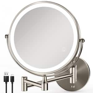 8.5 in. W x 8.5 in. H LED Wall Mount Bathroom Makeup Mirror with 3 Colors Adjustable,1X/10X Magnification-Brushed Nickel