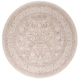Reflection Beige/Cream 5 ft. x 5 ft. Round Distressed Border Area Rug