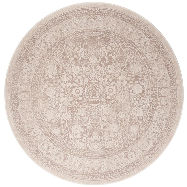 SAFAVIEH Reflection Beige/Cream 5 ft. x 5 ft. Round Distressed Border Area Rug