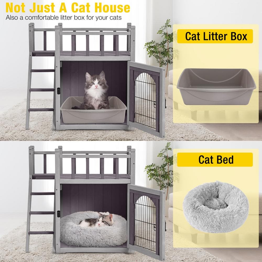 Small Gray Insulated Wooden Outdoor Cat House