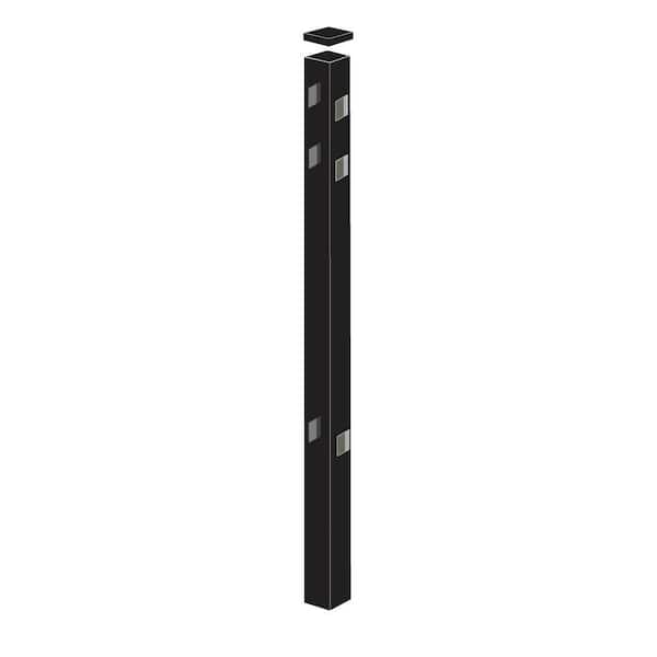 Natural Reflections 2 in. x 2 in. x 8-7/8 ft. Black Standard-Duty Aluminum Fence Line Post
