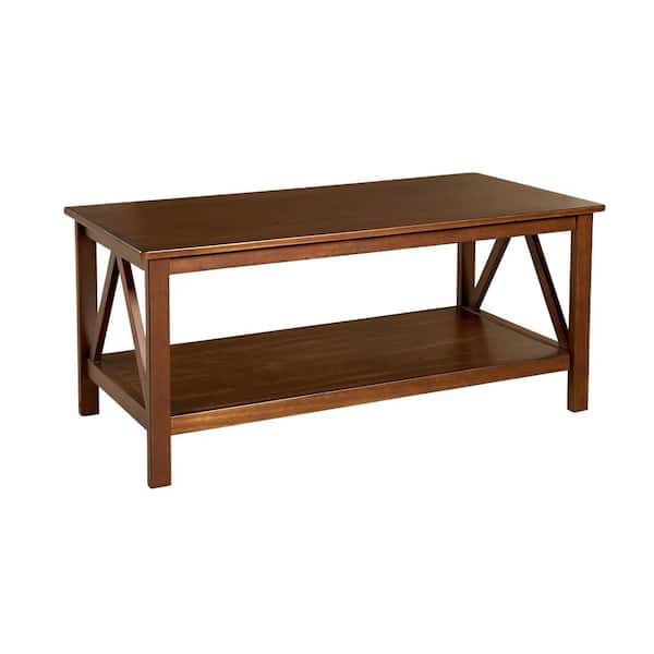 Linon Home Decor - Titian 44 in. Antique Tobacco Rectangle Wood Top Coffee Table with Shelf