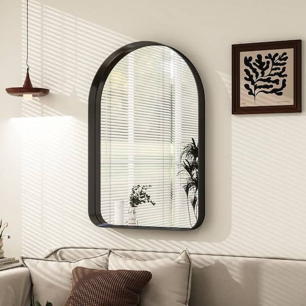 XRAMFY Black 23.6 in. W x 36 in. H Modern Arched Aluminum Alloy Deep Framed Wall Mirror
