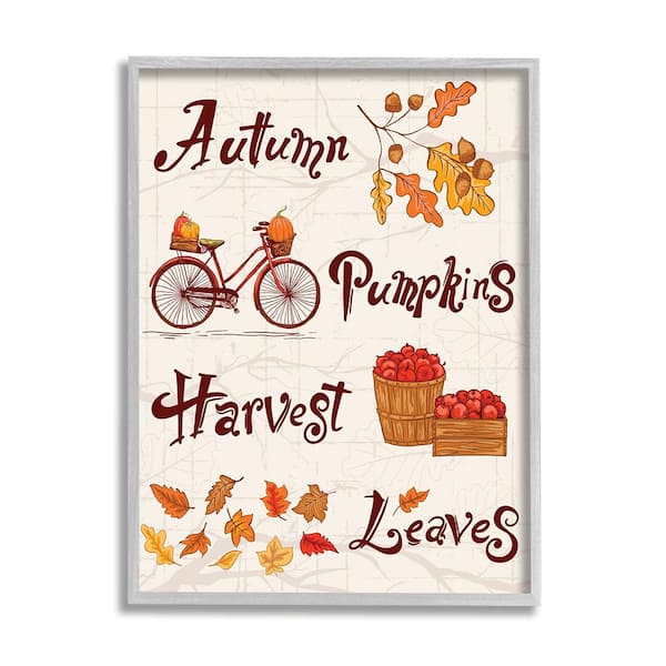 Stupell Industries Autumn Pumpkins Harvest Leaves by Diane Labombarbe 1-Piece Framed Graphic Print Nature Poster Art Print 20 in. x 16 in.
