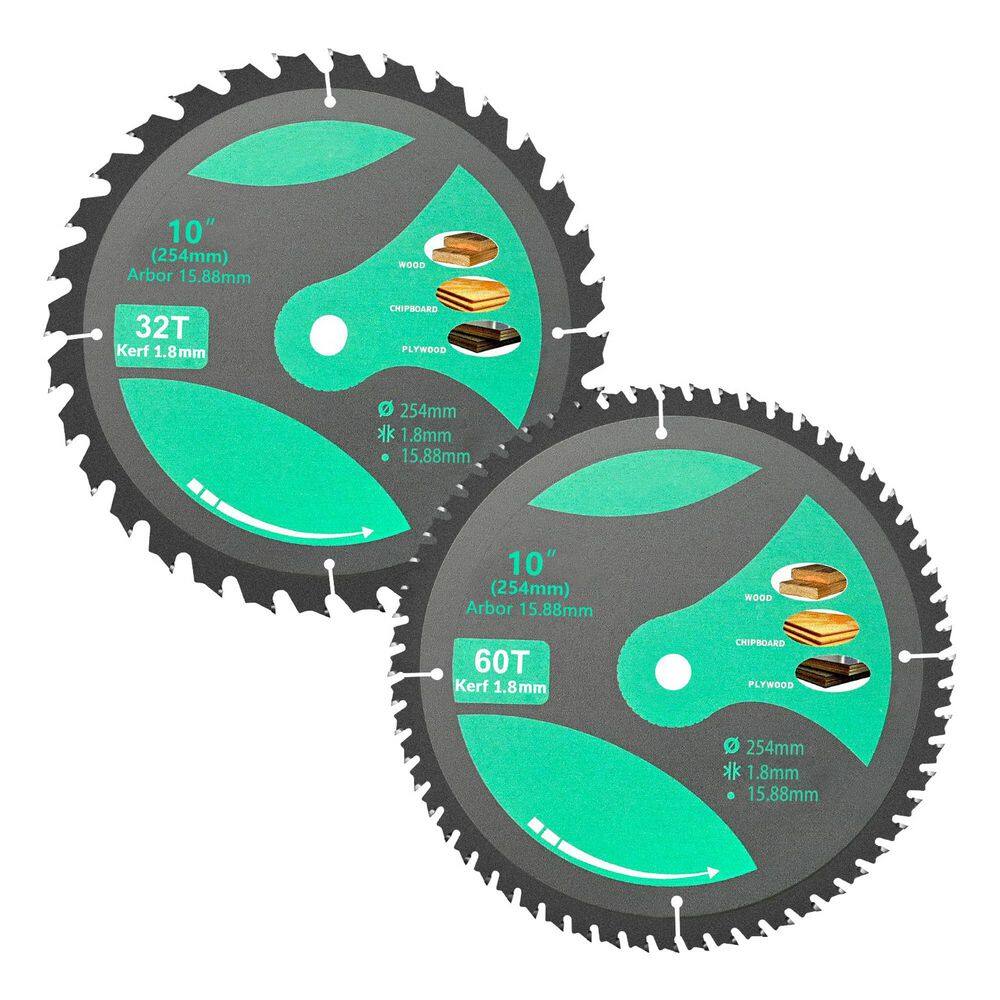 10 in. 32-Tooth and 60-Tooth Wood Plastic Composite Cutting TCT Saw Blade Power Tool Accessory (2 Pack) price history on PriceWatchPro