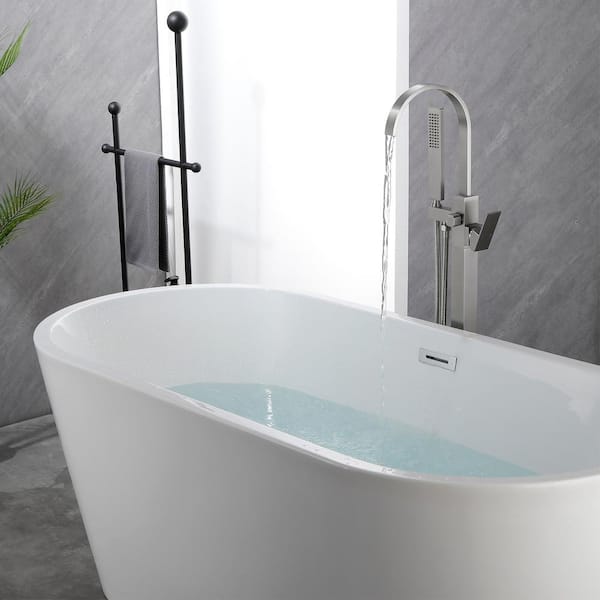 Single-Handle Floor-Mount Freestanding Tub Faucet with Hand Shower in. Brushed Nickel
