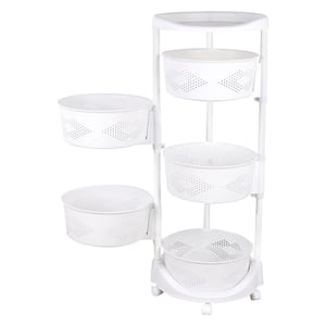 White Rolling 5-Tier PP Carbon Steel Storage Basket Shelving Unit (14.3 in. W x 36.2 in. H x 14.3 in. D)