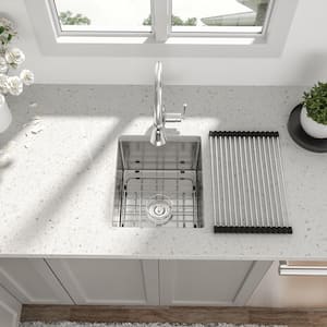 Brushed Nickel Stainless Steel 13 in. Single Bowl Undermount Workstation Kitchen Sink with Drainboard and Bottom Grid