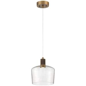 Port Nine Integrated LED Antique Brushed Brass Shaded Pendant with Clear Glass Shade