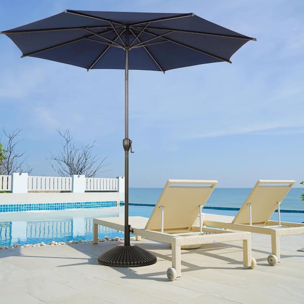 abba 11 patio umbrella Abba Patio Lyon 11 ft. Steel Market Horizontal Tilt Patio Umbrella in Dark Blue
