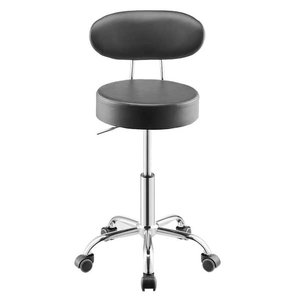 Shop Stool with Backrest, Pneumatic Garage Seat/Work Stool with Wheels, 300 lbs. Load, Adjustable Roller Creeper Seat