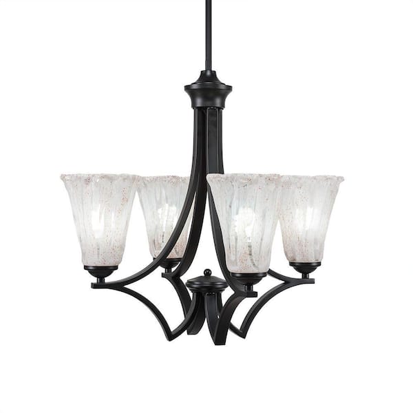 Unbranded Clevelend 4-Light Matte Black Round Chandelier with 5.5 in. Fluted Italian Ice Glass Shades, No bulbs included