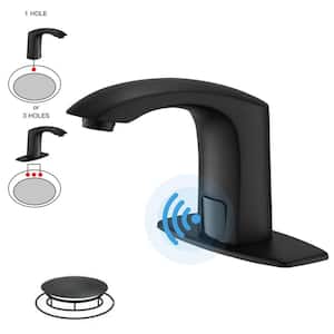 Automatic Sensor Touchless Bathroom Sink Faucet With Deck Plate & Pop Up Drain In Matte Black