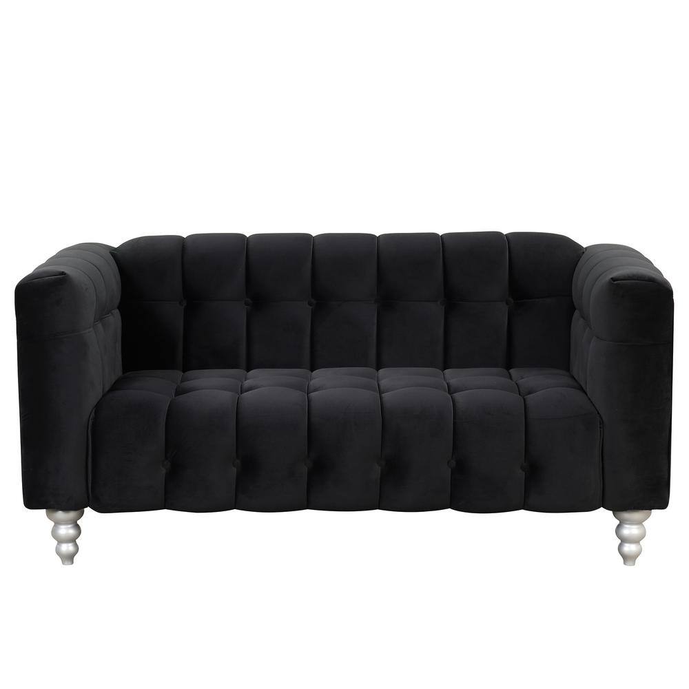 63 in. Square Arm Polyester Rectangle Sofa with solid wood legs in. Black